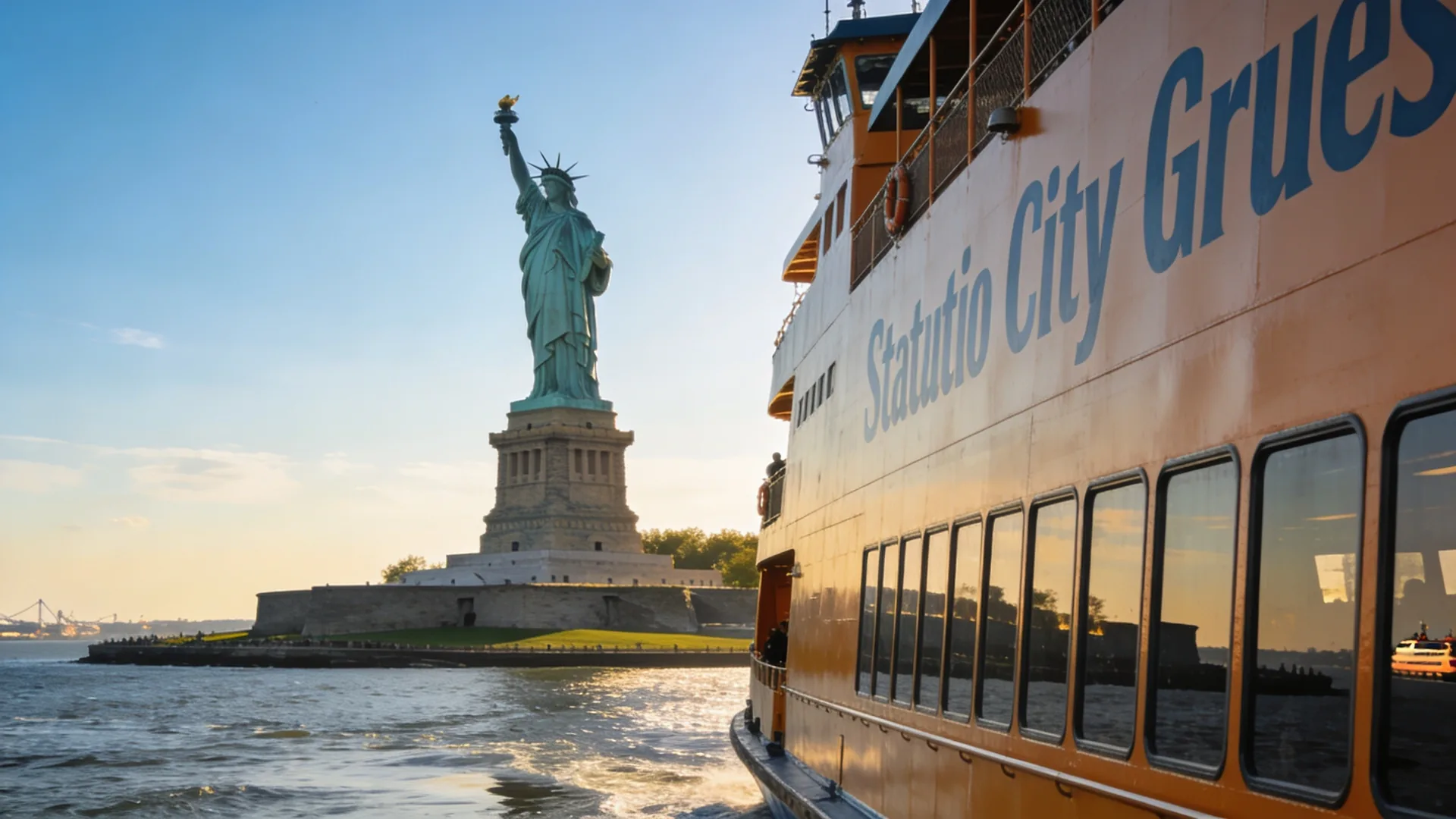Statue of Liberty viewed from a Statue City Cruises ferry approaching Liberty Island — Statue of Liberty cruise vs ferry comparison