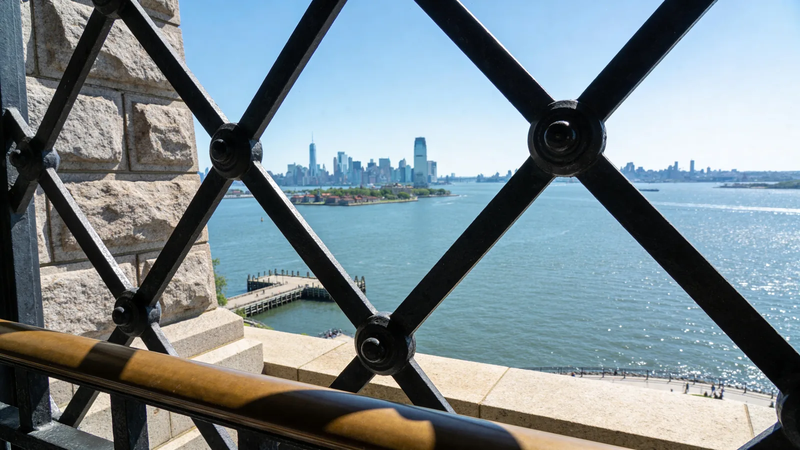 View from the Statue of Liberty pedestal balcony toward New York Harbor — how to visit Statue of Liberty with Pedestal Ticket access