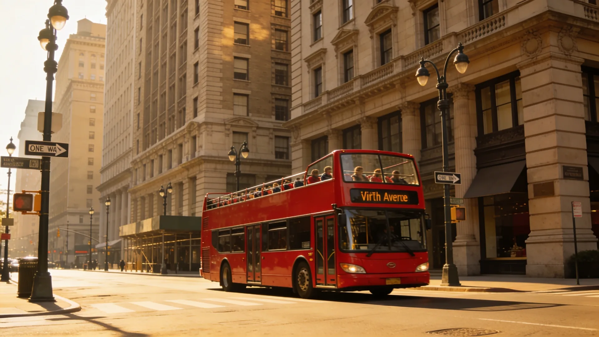 Red double-decker hop-on hop-off tour bus on Fifth Avenue — NYC hop on hop off route guide overview