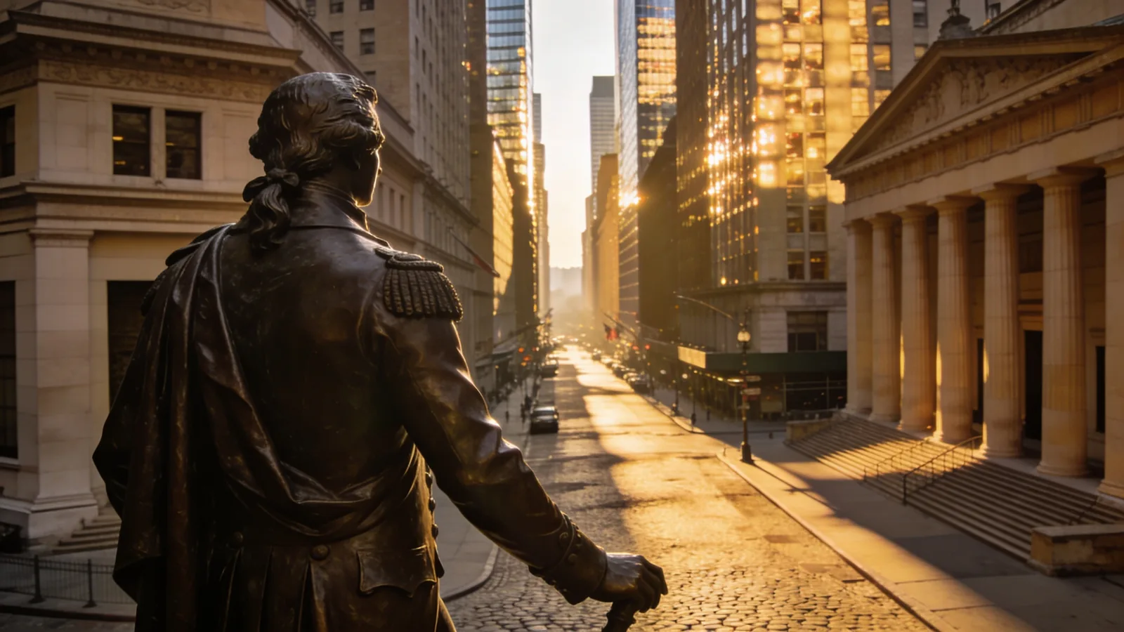 Wall Street historic district view with Federal Hall — NYC hop on hop off route guide Stop 3 Financial District