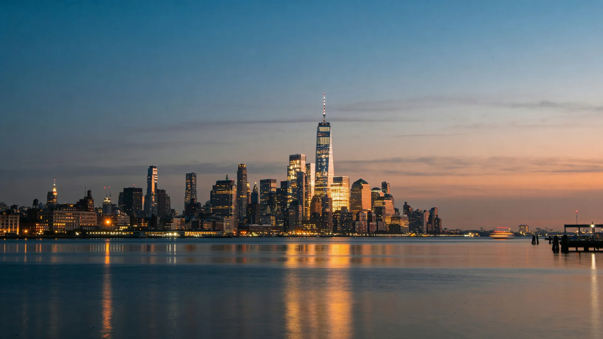 New York City harbor at twilight on the evening of July 4th — things to do in NYC on July 4th viewing context