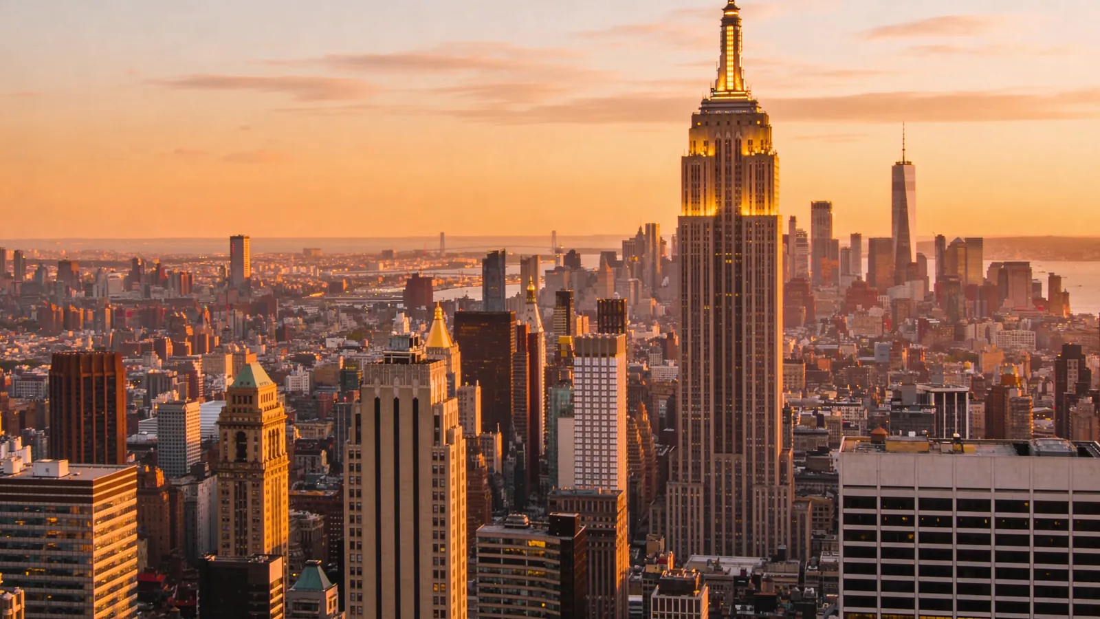 Empire State Building exterior at golden hour — context for the best observation deck NYC for sunset comparison