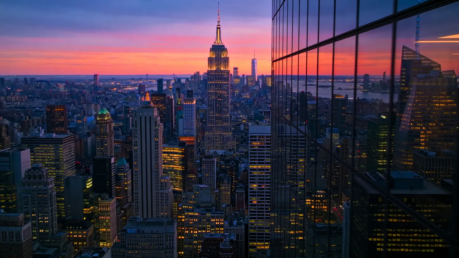 Manhattan sunset skyline — best observation deck NYC for sunset context with the Empire State Building visible