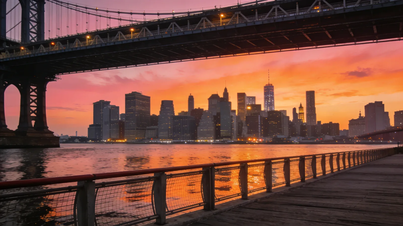 Brooklyn waterfront at sunset looking toward Manhattan — NYC summer 2026 visitor guide Brooklyn anchor