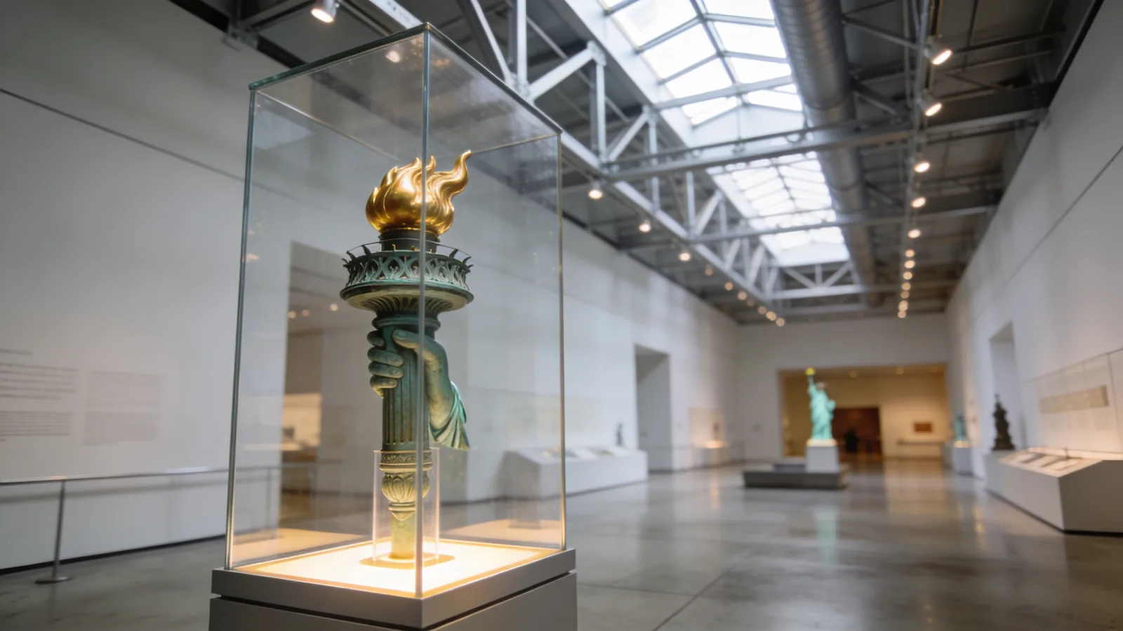 Statue of Liberty Museum interior on Liberty Island showing the original torch — Statue of Liberty cruise in summer midday AC stop