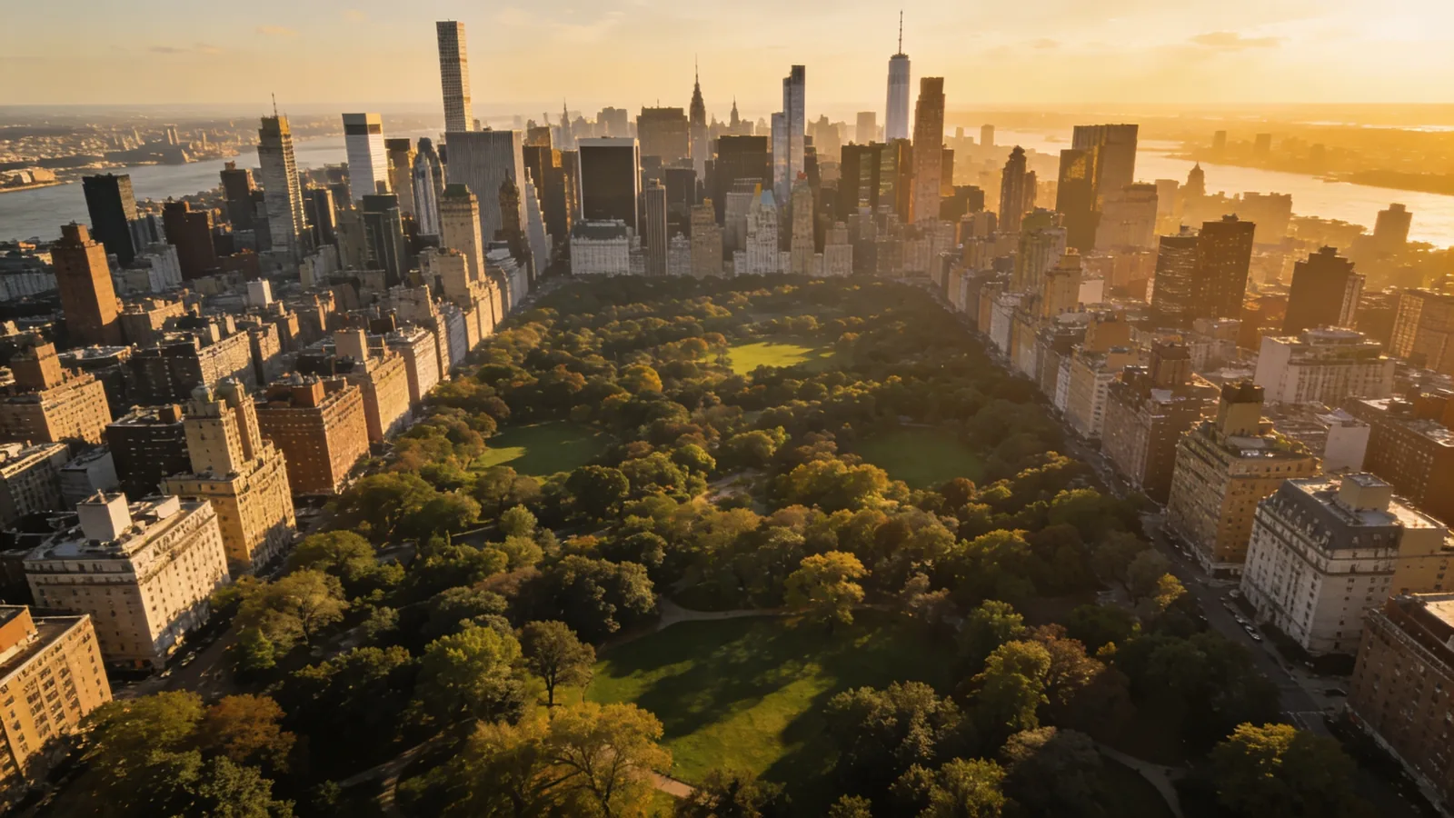 Aerial view of Central Park from midtown — Top of the Rock vs One World Observatory north view advantage