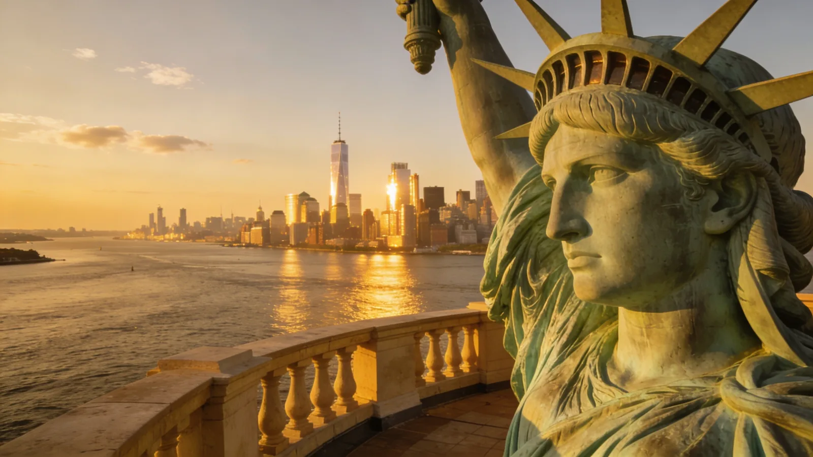 View from Statue of Liberty pedestal balcony over New York Harbor — Liberty Pedestal vs Crown Ticket pedestal side
