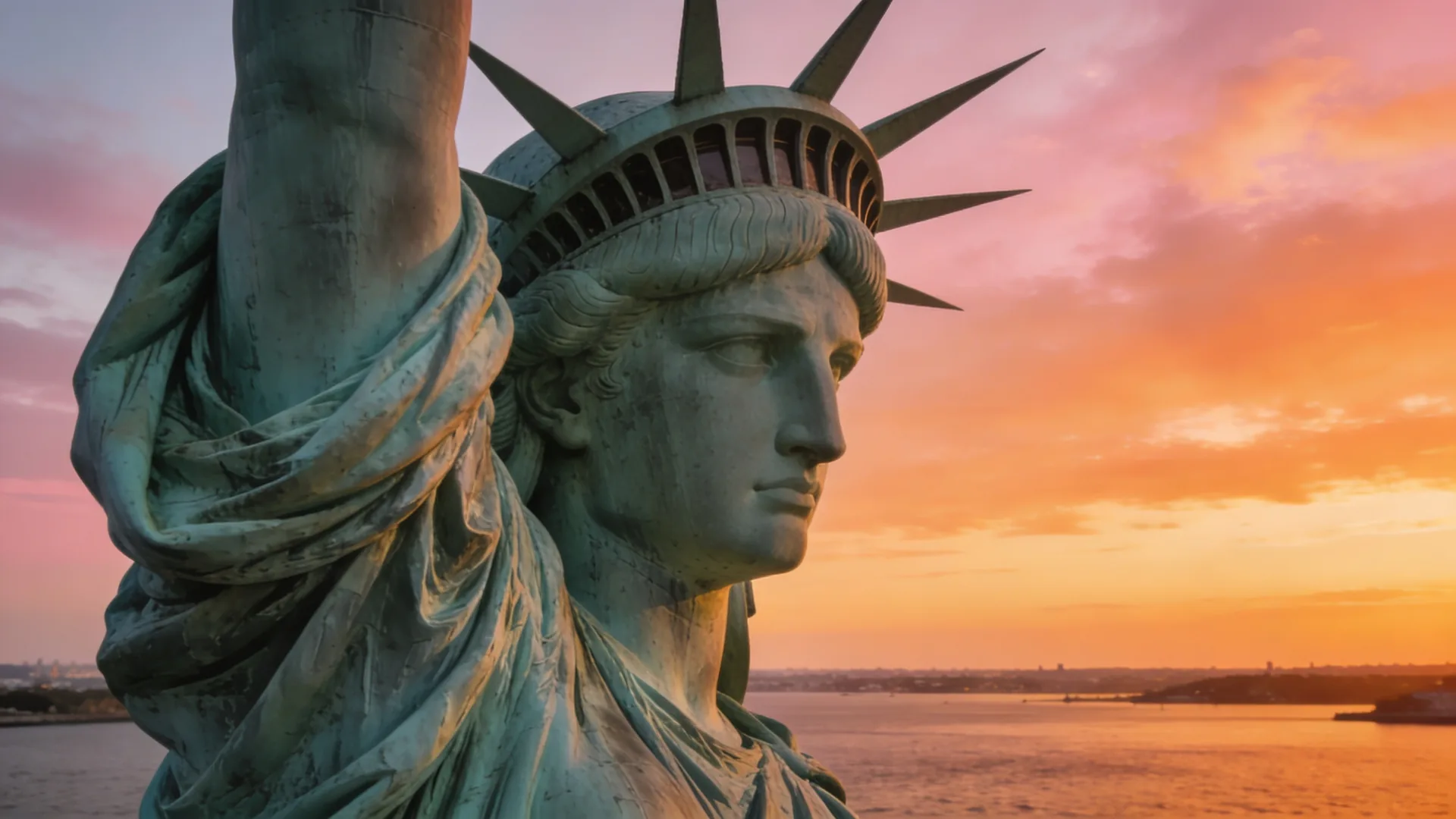 Statue of Liberty profile at sunset over the harbor — best Statue of Liberty ticket guide