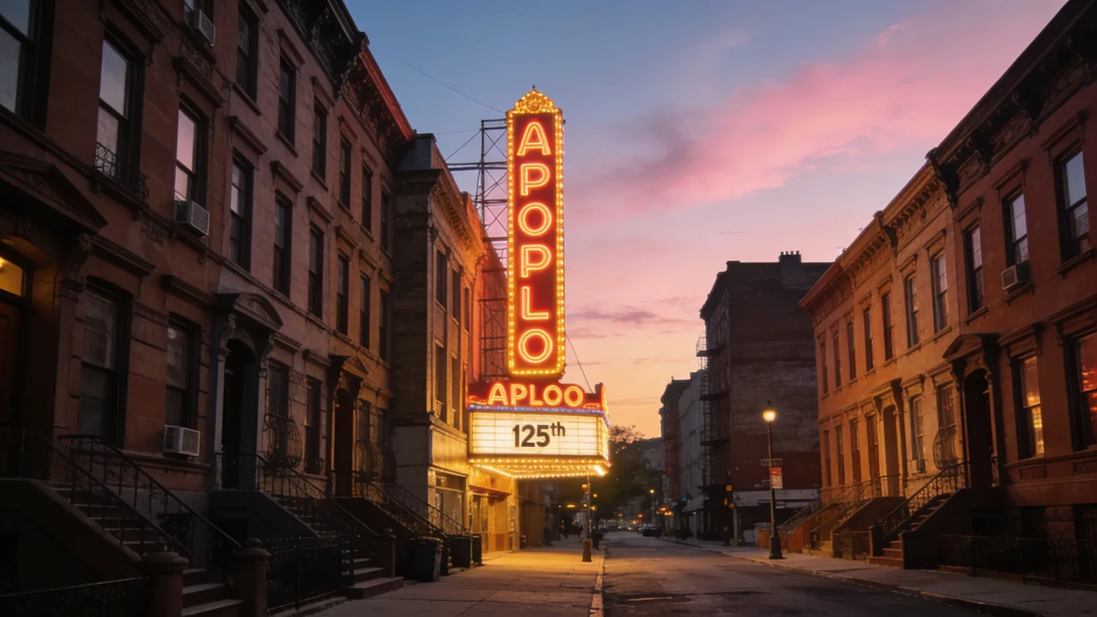 Harlem 125th Street and Apollo Theater at dusk — hop on hop off NYC worth it Uptown loop coverage
