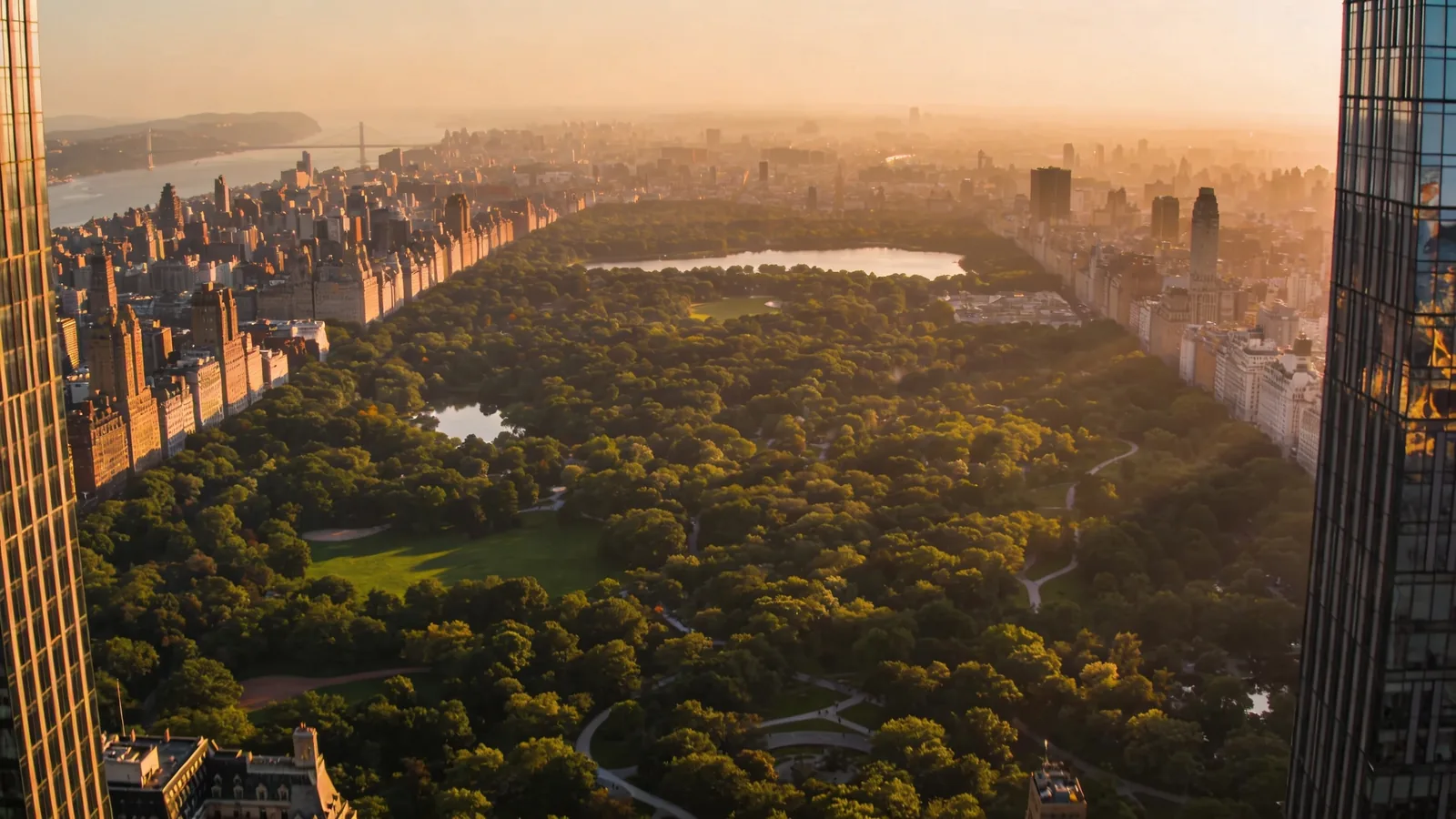Aerial view of Central Park with Manhattan skyline surrounding it — NYC Icons tour itinerary day 2 add-on