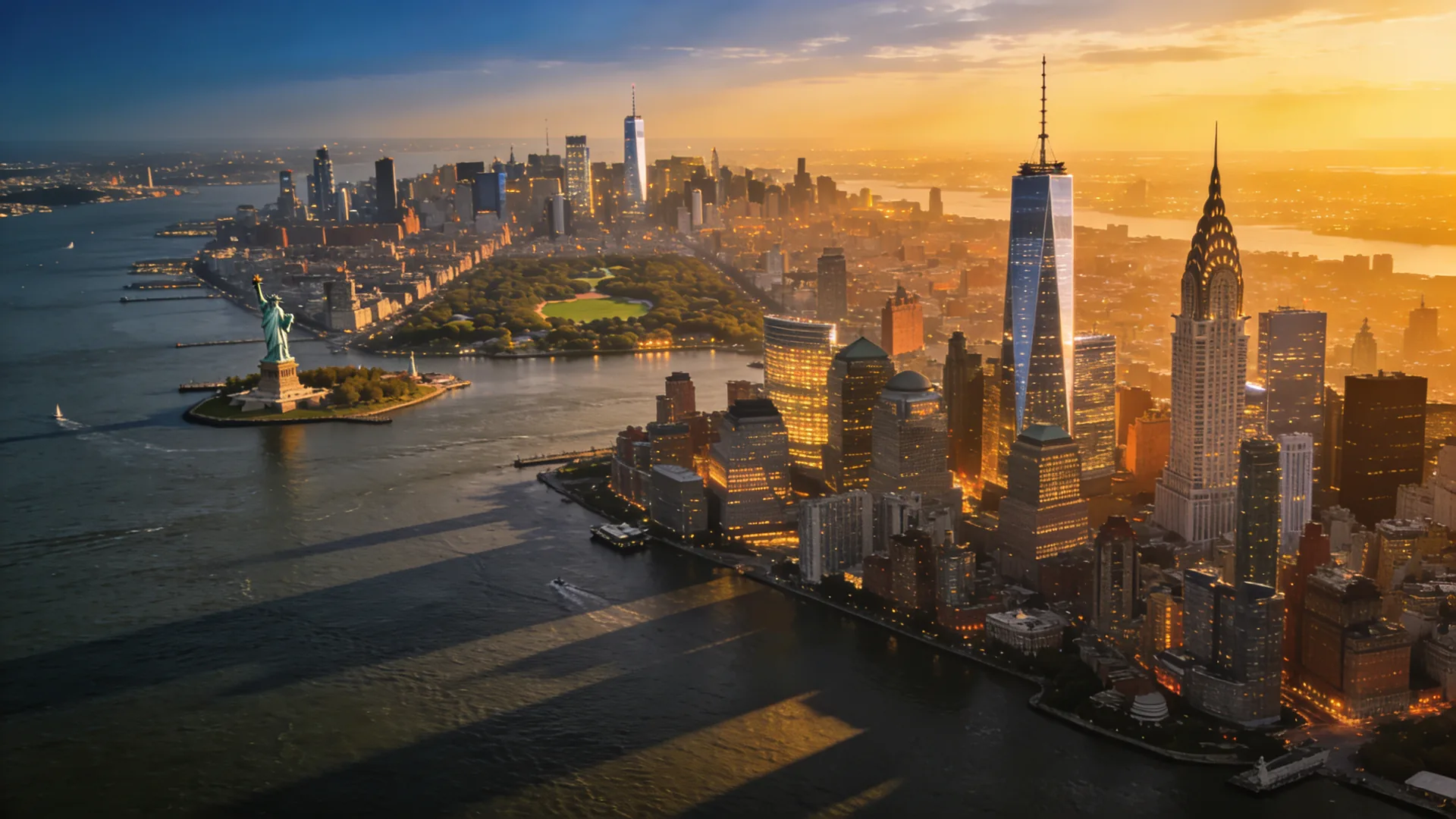 Aerial view of Manhattan island with iconic landmarks visible — NYC Icons tour itinerary overview