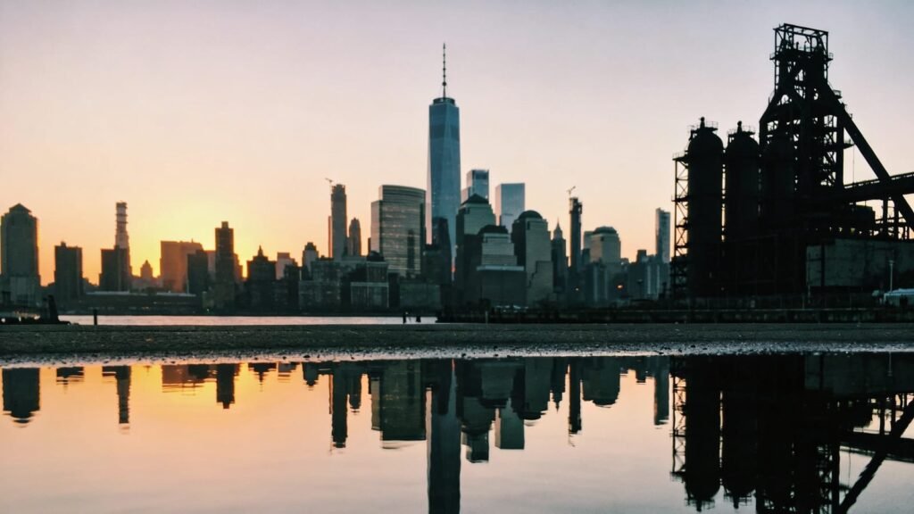 The Manhattan skyline at dusk across the East River.