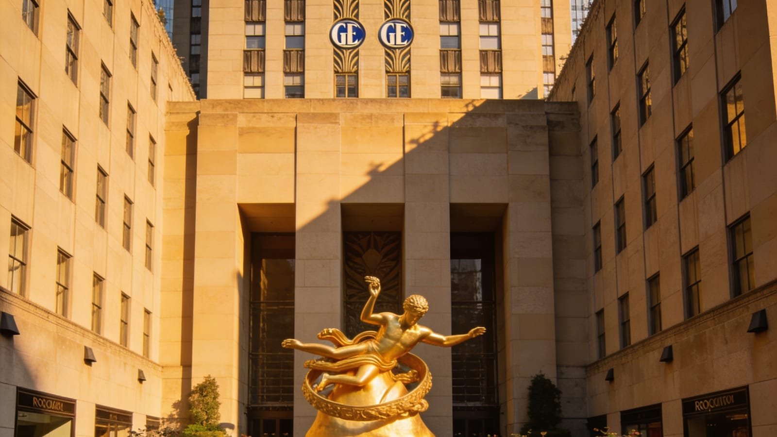 A gilded statue gleaming at Rockefeller Center in Midtown Manhattan.